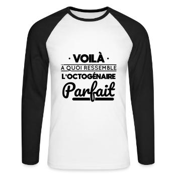 Anniversaire 80 ans - Octogénaire parfait - T-shirt baseball manches longues Homme - blanc/noir - Devant - Nik (191cm)