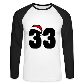 33 Numéro Noël - T-shirt baseball manches longues Homme - blanc/noir - Devant - Nik (191cm)
