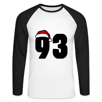 93 Numéro Noël - T-shirt baseball manches longues Homme - blanc/noir - Devant - Nik (191cm)