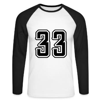 33 Zahl symbol - Unisex Baseballshirt langarm - Weiß/Schwarz - Vorne - Nik (191cm)
