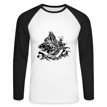 Tervueren Malionis on Retro Banner - Unisex Long Sleeve Baseball T-Shirt - white/black - Front - Nik (191cm)