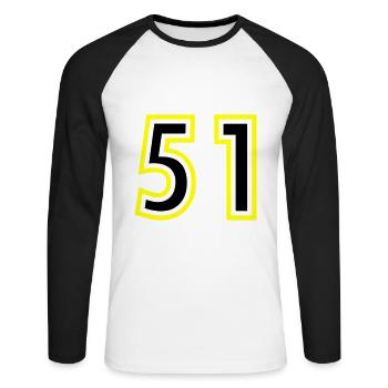 51 Zahl College - Unisex Baseballshirt langarm - Weiß/Schwarz - Vorne - Nik (191cm)