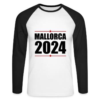 Jours fériés à Majorque 2024 - T-shirt baseball manches longues Homme - blanc/noir - Devant - Nik (191cm)