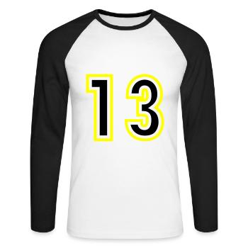 13 Nombre Collège - T-shirt baseball manches longues Homme - blanc/noir - Devant - Nik (191cm)