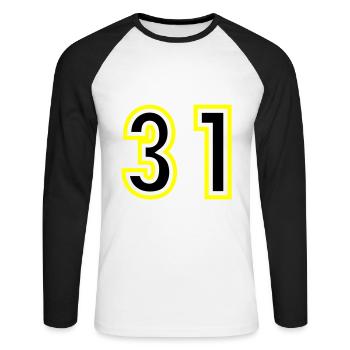 31 Number College - Unisex Long Sleeve Baseball T-Shirt - white/black - Front - Nik (191cm)