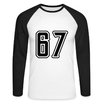 67 Zahl Symbol - Unisex Baseballshirt langarm - Weiß/Schwarz - Vorne - Nik (191cm)