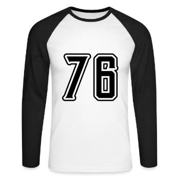 Symbole numérique 76 - T-shirt baseball manches longues Homme - blanc/noir - Devant - Nik (191cm)