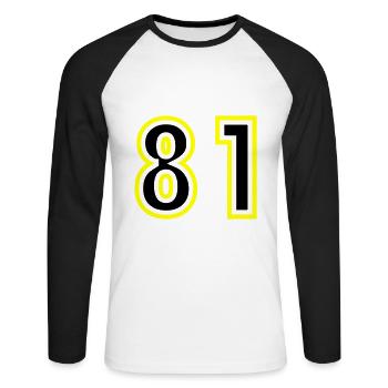 81 Zahl College - Unisex Baseballshirt langarm - Weiß/Schwarz - Vorne - Nik (191cm)