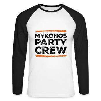 Mykonos Party Crew - Unisex Baseballshirt langarm - Weiß/Schwarz - Vorne - Nik (191cm)