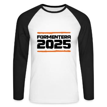 Formentera 2025 Urlaub - Unisex Baseballshirt langarm - Weiß/Schwarz - Vorne - Nik (191cm)