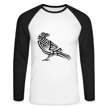 Tatouage tribal Crow - T-shirt baseball manches longues Homme - blanc/noir - Devant - Nik (191cm)