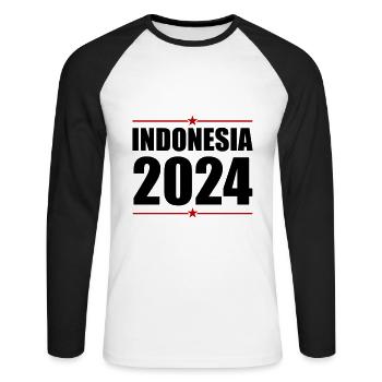 Indonesia 2024 - Unisex Baseballshirt langarm - Weiß/Schwarz - Vorne - Nik (191cm)