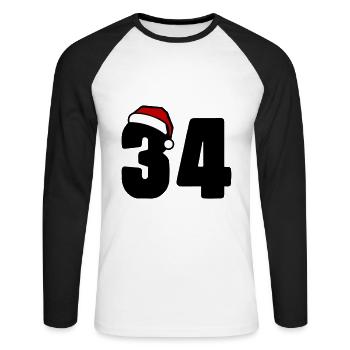 34 Numéro Noël - T-shirt baseball manches longues Homme - blanc/noir - Devant - Nik (191cm)