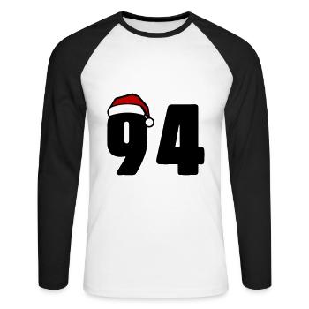 94 Numéro Noël - T-shirt baseball manches longues Homme - blanc/noir - Devant - Nik (191cm)