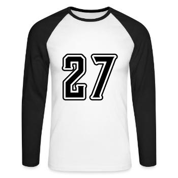 Symbole numérique 27 - T-shirt baseball manches longues Homme - blanc/noir - Devant - Nik (191cm)