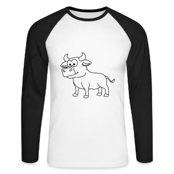 Stier Comic Tier - Unisex Baseballshirt langarm - Weiß/Schwarz - Vorne - Nik (191cm)