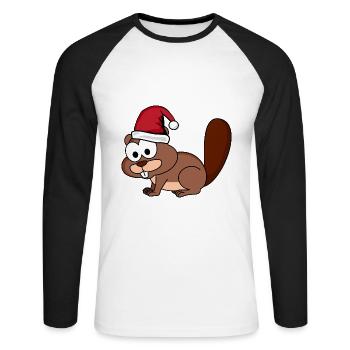 Biber Comic Weihnachten - Unisex Baseballshirt langarm - Weiß/Schwarz - Vorne - Nik (191cm)