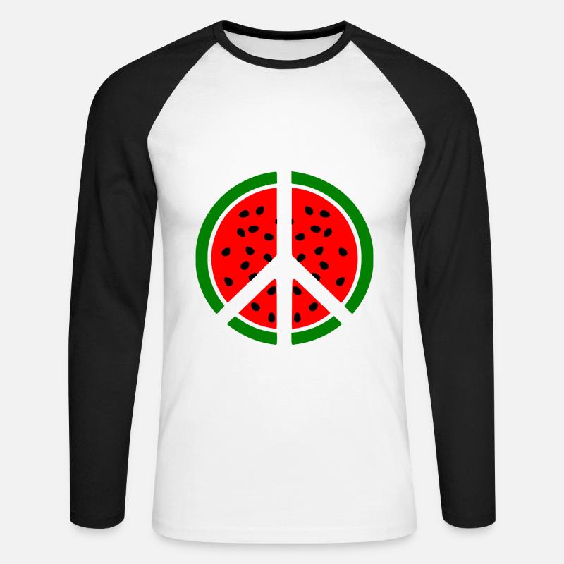 Wassermelone peace symbol - Unisex Baseballshirt langarm - Weiß/Schwarz