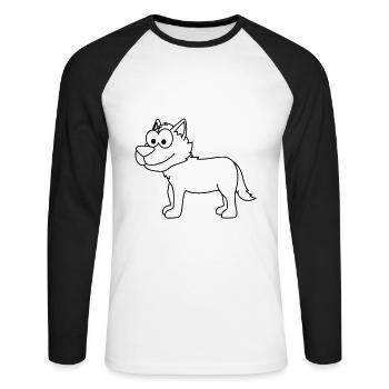 Wolf Comic Tier - Unisex Baseballshirt langarm - Weiß/Schwarz - Vorne - Nik (191cm)