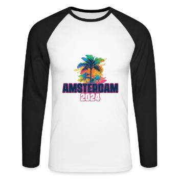 Amsterdam 2024 Holiday Palm Blob - Unisex Long Sleeve Baseball T-Shirt - white/black - Front - Nik (191cm)