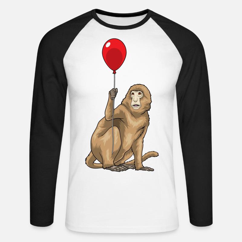 Affe Luftballon - Unisex Baseballshirt langarm - Weiß/Schwarz