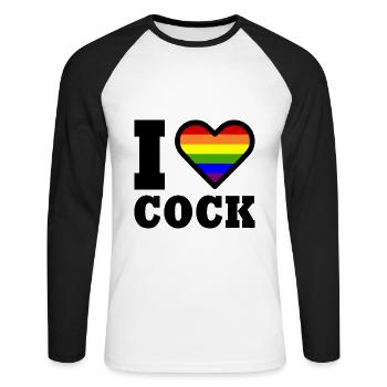 I love cock - Unisex Long Sleeve Baseball T-Shirt - white/black - Front - Nik (191cm)