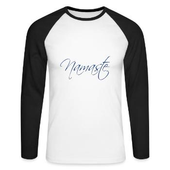 Namaste - Unisex Baseballshirt langarm - Weiß/Schwarz - Vorne - Nik (191cm)