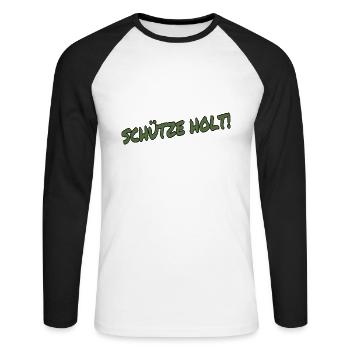 Schütze holt - Bolzplatzregel - Unisex Baseballshirt langarm - Weiß/Schwarz - Vorne - Nik (191cm)
