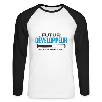 Future Développeur Idée Cadeau Future Développeur - T-shirt baseball manches longues Homme - blanc/noir - Devant - Nik (191cm)