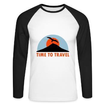 Temps de voyage (montagne, soleil, oiseau) - T-shirt baseball manches longues Homme - blanc/noir - Devant - Nik (191cm)