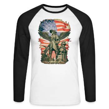 Steampunk American Flag - Unisex Long Sleeve Baseball T-Shirt - white/black - Front - Nik (191cm)