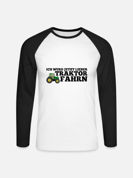 Ich würd jetzt lieber Traktor fahrn - Unisex Baseballshirt langarm - Weiß/Schwarz