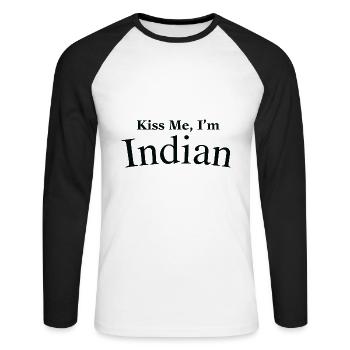 Küss mich, ich bin Inder - Unisex Baseballshirt langarm - Weiß/Schwarz - Vorne - Nik (191cm)