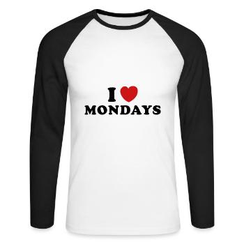 J’adore les lundis - T-shirt baseball manches longues Homme - blanc/noir - Devant - Nik (191cm)