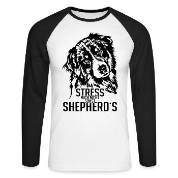 AUSTRALIAN SHEPHERD stress mich nicht Wilsigns - Unisex Baseballshirt langarm - Weiß/Schwarz - Vorne - Nik (191cm)