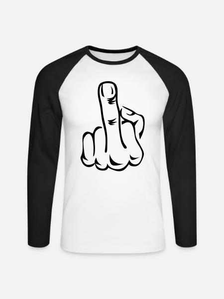 Stinkefinger Middle Finger 2c - Unisex Long Sleeve Baseball T-Shirt - white/black