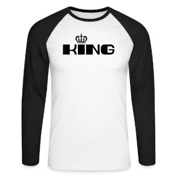 King Krone Partnerlook Male Mann - Unisex Baseballshirt langarm - Weiß/Schwarz - Vorne - Nik (191cm)