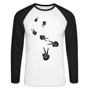Hand frieden skelett - Unisex Baseballshirt langarm - Weiß/Schwarz - Vorne - Nik (191cm)