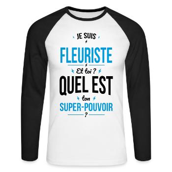 Je suis fleuriste - Super-pouvoir - T-shirt baseball manches longues Homme - blanc/noir - Devant - Nik (191cm)