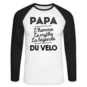 Papa l'homme le mythe la legende du velo - T-shirt baseball manches longues Homme - blanc/noir - Devant - Nik (191cm)