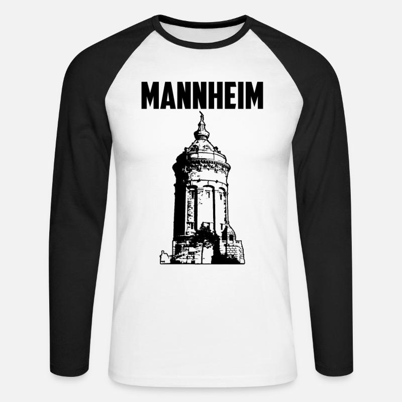 Mannheim Wasserturm Schwarz - Unisex Baseballshirt langarm - Weiß/Schwarz
