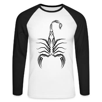 Tatouage tribal Scorpion - T-shirt baseball manches longues Homme - blanc/noir - Devant - Nik (191cm)