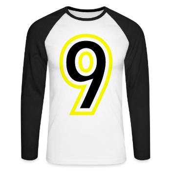 9 Zahl College - Unisex Baseballshirt langarm - Weiß/Schwarz - Vorne - Nik (191cm)