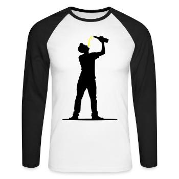 Trinker Bier - Unisex Baseballshirt langarm - Weiß/Schwarz - Vorne - Nik (191cm)