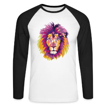 Bunte Löwen Pop Art Zeichentrick Zeichnung - Unisex Baseballshirt langarm - Weiß/Schwarz - Vorne - Nik (191cm)