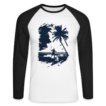 Kiteboarder in blauem Print - Unisex Baseballshirt langarm - Weiß/Schwarz - Vorne - Nik (191cm)