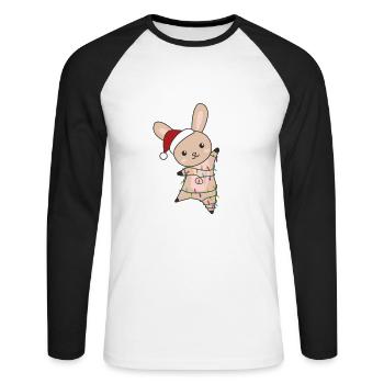 Hase fröhliche Weihnachten Winter Tiere Hasen - Unisex Baseballshirt langarm - Weiß/Schwarz - Vorne - Nik (191cm)