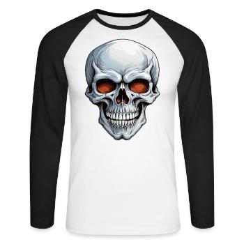 Totenkopf - Unisex Baseballshirt langarm - Weiß/Schwarz - Vorne - Nik (191cm)