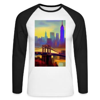 Horizon de la ville de New York - T-shirt baseball manches longues Homme - blanc/noir - Devant - Nik (191cm)