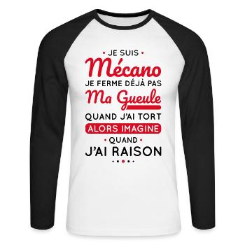 Mécano - Je ferme pas ma gueule - T-shirt baseball manches longues Homme - blanc/noir - Devant - Nik (191cm)